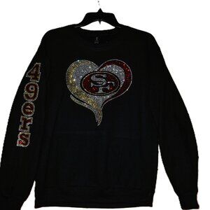 49ers black rhinestone bling sweatshirt sizes S,M,L,XL,2X,3X.4X,5